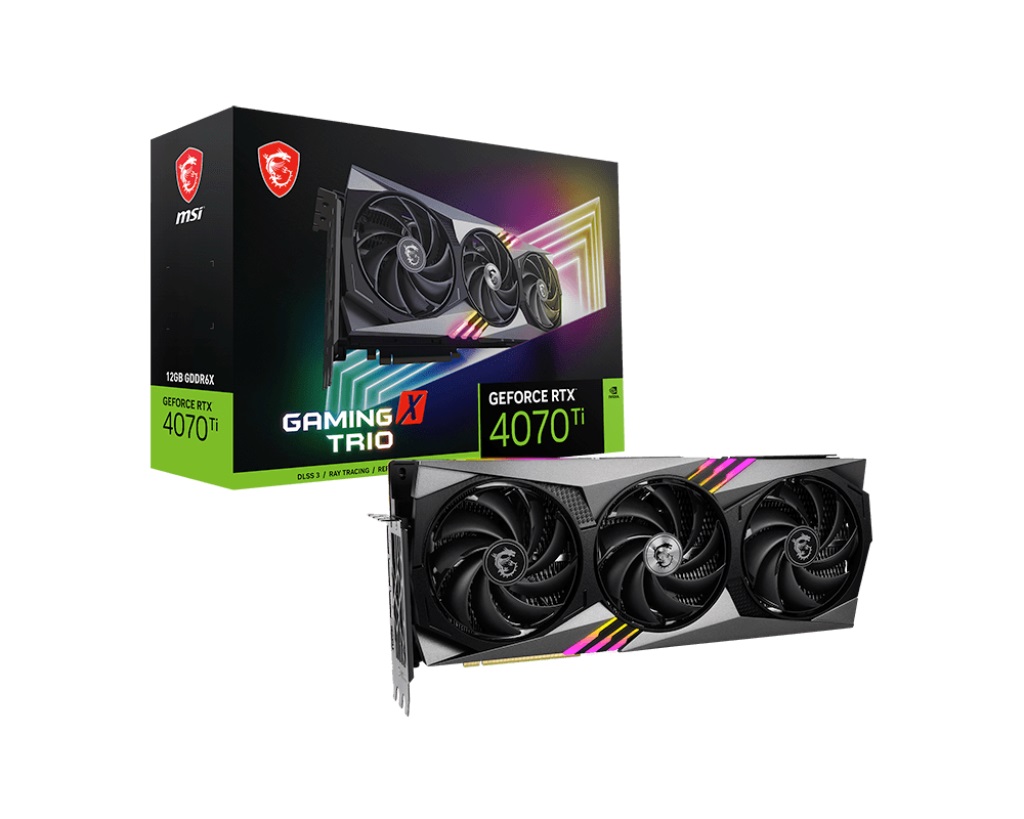 MSI NVIDIA GeForce RTX 4070 Ti GAMING X TRIO 12G Video Card  2760 MHz Boost Clock, 12GB GDDR6X,DisplayPort x 3 (v1.4a),HDMI x 1