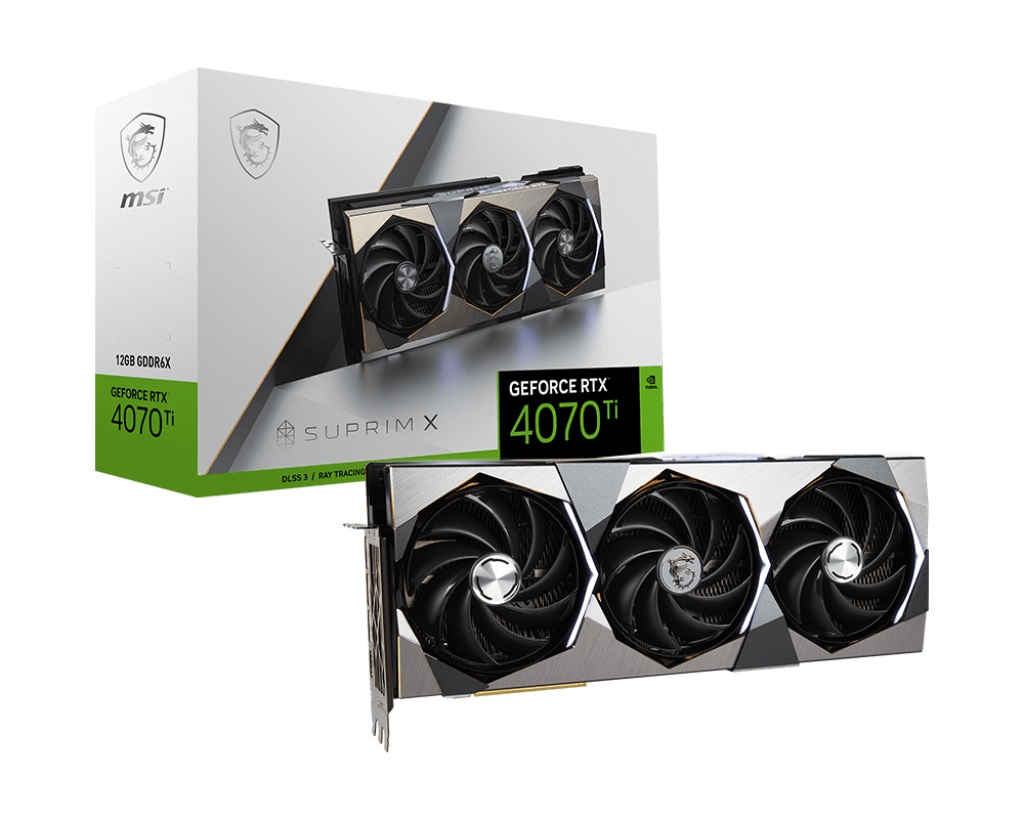 MSI NVIDIA GeForce RTX 4070 Ti SUPRIM X 12G Video Card  2790 MHz Boost Clock, 12GB GDDR6X,DisplayPort x 3 (v1.4a),HDMI x 1