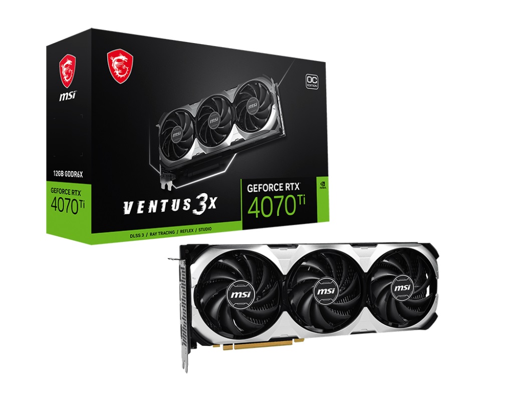 MSI NVIDIA GeForce RTX 4070 Ti VENTUS 3X 12G OC Video Card  2655 MHz Boost Clock, 12GB GDDR6X,DisplayPort x 3 (v1.4a),HDMI x 1