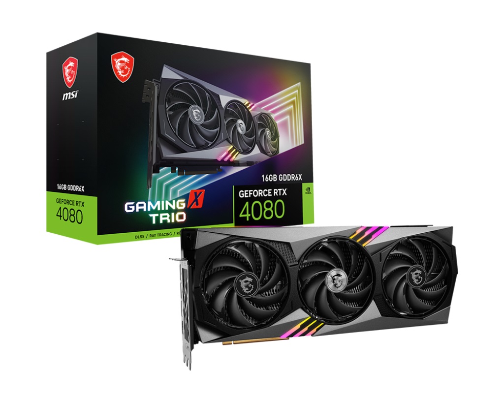 MSI NVIDIA GeForce RTX 4080 16GB GAMING X TRIO Video Card  2595 MHz Boost Clock, 16GB GDDR6X,DisplayPort x 3 (v1.4a),HDMI x 1