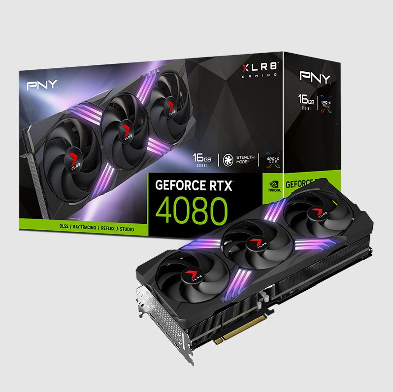 PNY NVIDIA GeForce RTX 4080 16GB GDDR6X XLR8 Gaming VERTO EPIC-X RGB Triple Fan 9728 Cude Cores 23Gbps 2205/2505 Mhz 3x DP 1x HDMI 2.1