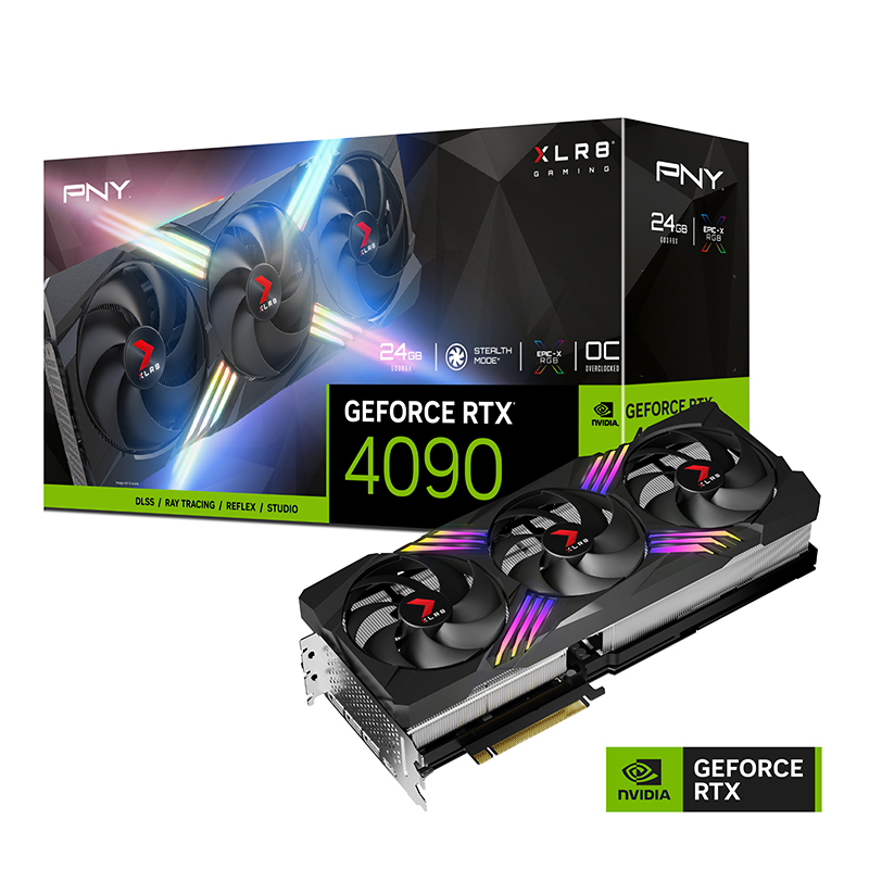 PNY NVIDIA GeForce RTX 4090 OC 24GB XLR8 Gaming Verto EPIC-X RGB Triple Fan 16384 Cuda 21Gbps 2230/2565 MHz 8K@120Hz 3xDP 1xHDMI 4xDisplay