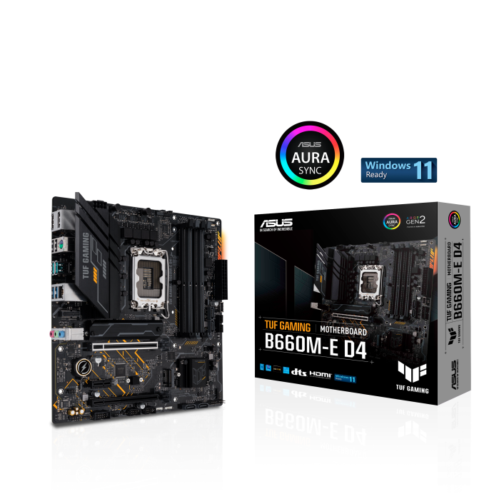 ASUS TUF GAMING B660M-E D4 Intel LGA 1700 mATX Motherboard DDR4 PCIe4.0, 2xPCIe 4.0 M.2, 2.5 Gb Ethernet, DP HDMI USB-C, Aura Sync