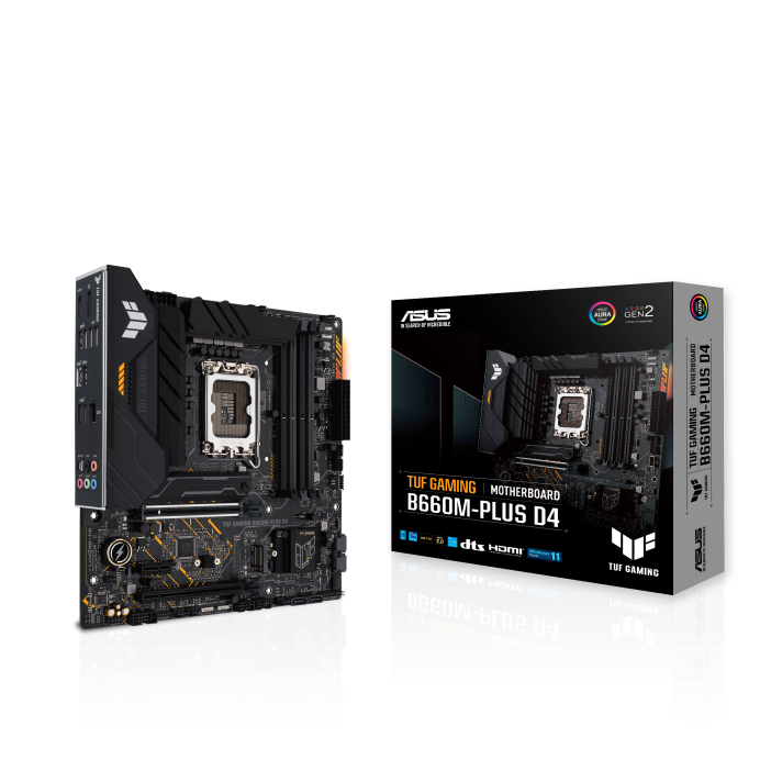 ASUS TUF GAMING B660M-PLUS D4 Intel LGA 1700 mATX Motherboard PCIe 5.0 Support, DDR4, Dual PCIe4.0 M.2 Slots, 2.5Gb Ethernet, USB-,, Aura Sync