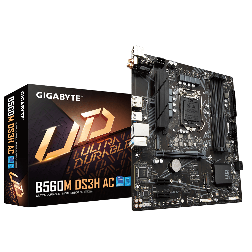 Gigabyte B560M DS3H AC mATX Motherboard, 4x DDR4 ~128GB, 1x PCI-E x16, 2x PCI-E x1, 2x M.2, 6x SATAIII, 1x USB-C, 3x USB 3.2, 2x USB 2.0 (LS)