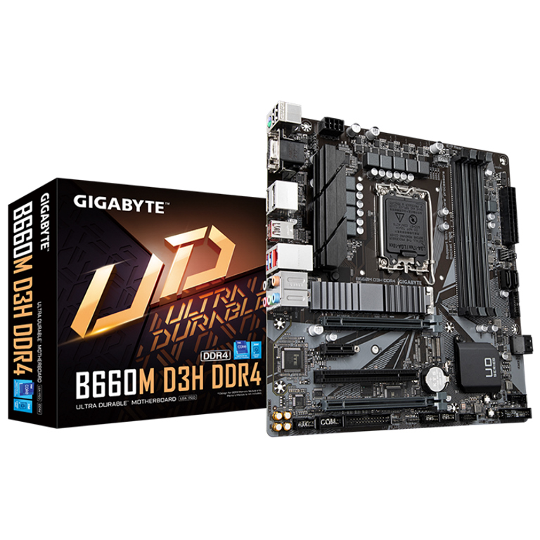 Gigabyte B660M D3H DDR4 Intel LGA 1700 mATX Motherboard, 4x DDR4 ~128GB, 2x PCI-E x16, 1x PCI-E x1, 1x PCI, 2x M.2, 4x SATA, 1x USB-C, 3x USB 3.2