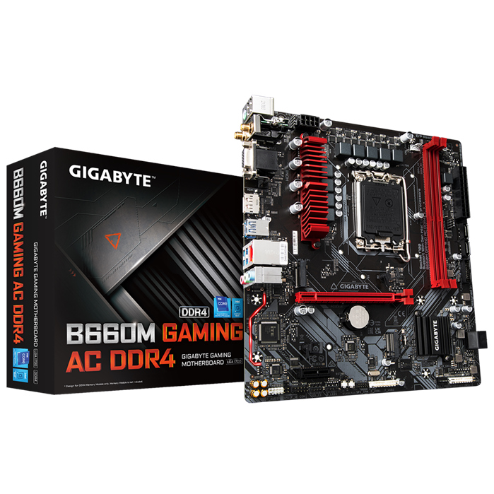Gigabyte B660M GAMING AC DDR4 Intel LGA 1700 mATX Motherboard, 2x DDR4 ~64GB, 1x PCI-E x16, 1x PCI=E x1, 2x M.2, 4x SATA, 1x USB-C, 3x USB 3.2