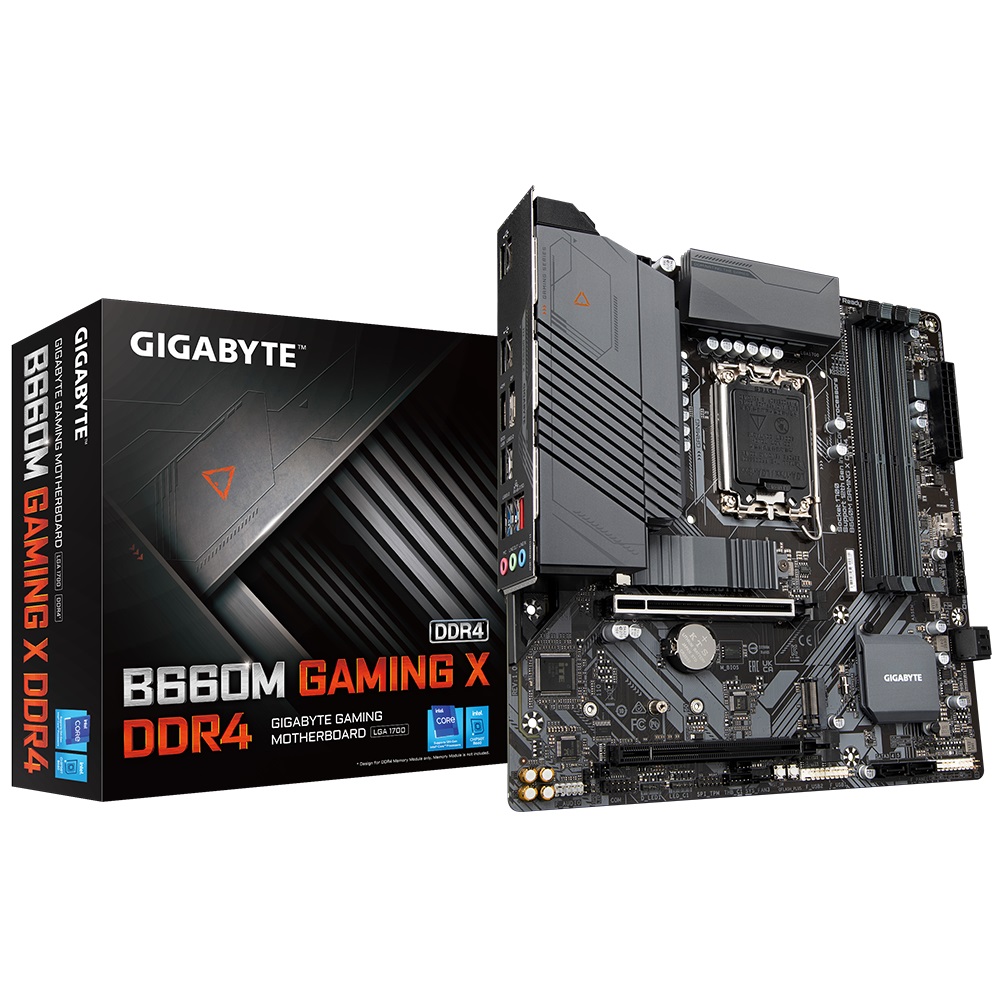 Gigabyte B660M GAMING X DDR4 Intel LGA 1700 mATX Motherboard, 4x DDR4 ~128GB, 1x PCI-E x16, 2x M.2, 4x SATA, 3x USB 3.2, 5x USB 2.0