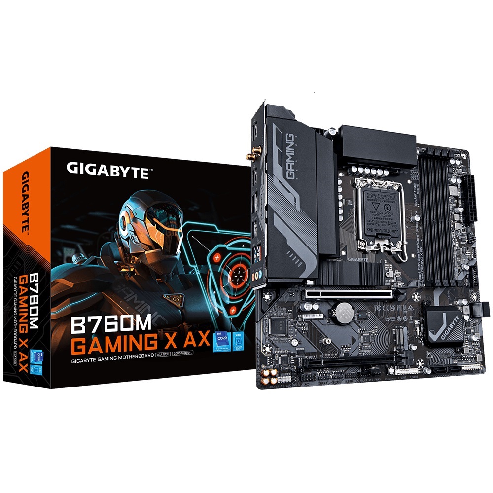 Gigabyte B760M Gaming X AX Intel LGA 1700 m-ATX Motherboard, 4x DDR4 ~128GB, 1x PCI-E x16, 1x PCI-E x1, 2x M.2, 4x SATA, 3x USB 3.2, 2x USB 2.0, 1x T