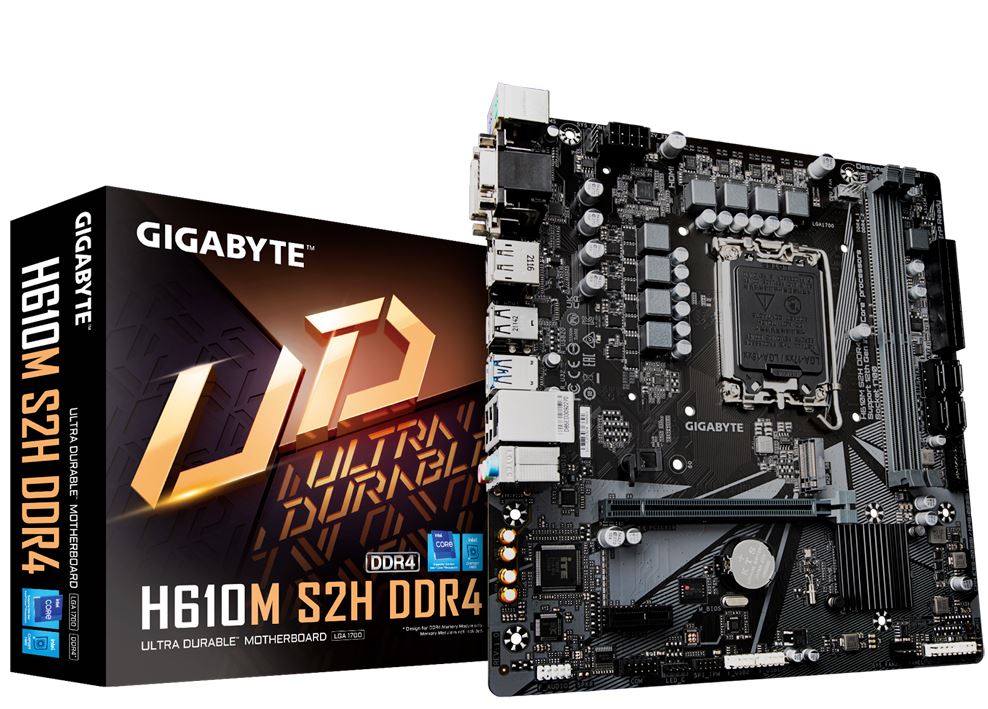 Gigabyte H610M S2H DDR4 (rev. 1.2) rev Intel LGA 1700 mATX Motherboard, 2x DDR4 ~64GB, 1x PCI x16=, 1x PCI=E x1, 1x M.2, 4x SATA, 4x USB3.2, 4x USB 2