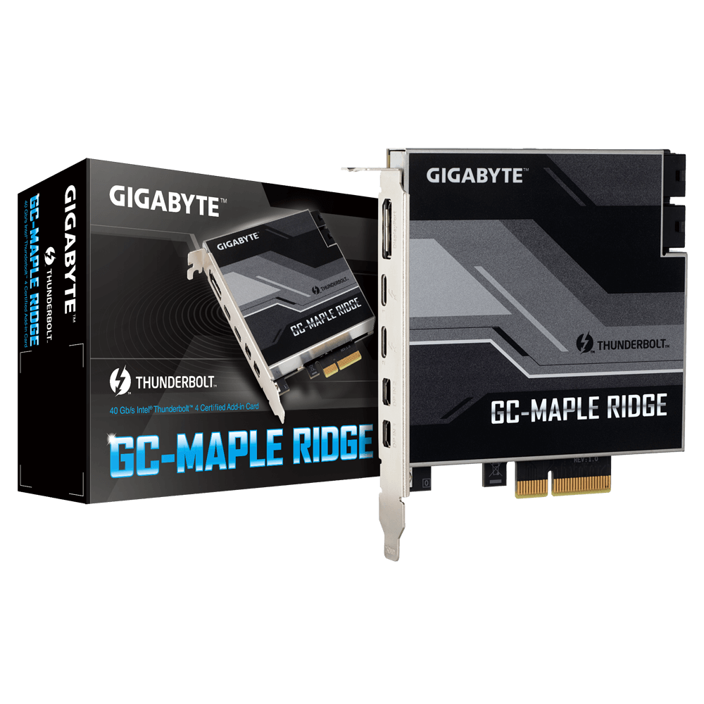 Gigabyte Maple Ridge Thunderbolt 4 Certified Add-in Card, Dual Thunderbold 4 (USB-C) Ports, 1x DisplayPort 1.4, 2x Mini-DisplayPort In