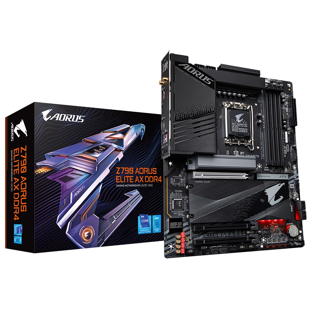 Gigabyte Z790 AORUS ELITE AX DDR4 Intel LGA 1700 ATX Motherboard, 4x DDR4 ~128GB, 3x PCI-E x16, 4x M.2, 4x SATA,  5x USB 3.2, 1x USB-C, 4x USB 2.0