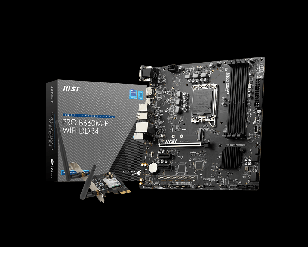 MSI PRO B660M-P WIFI DDR4  Intel LGA 1700 mATX Motherboard 4x DDR4~128GB,1x PCIe 4.0 x16,4x SATA 6Gb/s,1x M.2 ,5x USB 3.2