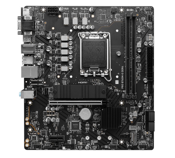 MSI PRO B760M-G DDR4 mATX Motherboard, 2x DDR4~128GB, 1x PCI-E x 16, 1x PCI-E x1,  2x M.2, 4x SATA, 4x USB 3.2 , 2x USB 2.0,