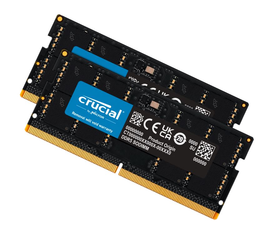 Crucial 16GB (2x8GB) DDR5 SODIMM 4800MHz C40 1.1V Notebook Laptop Memory