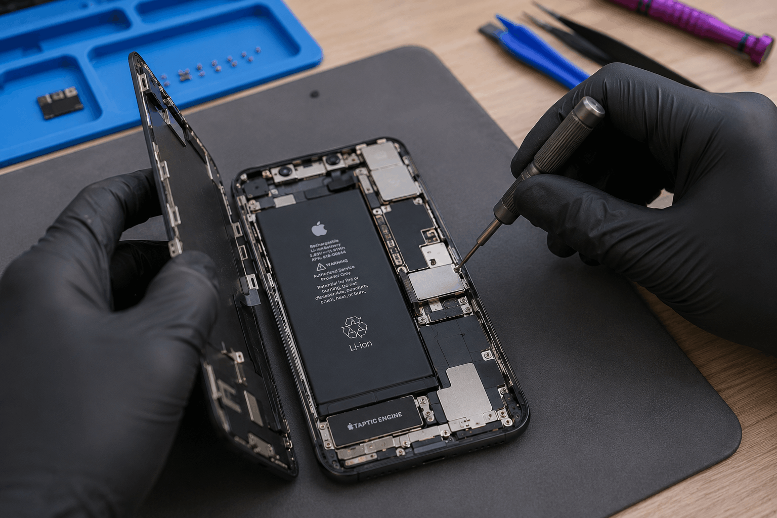 Technician repairing the internal components of a smartphone in Melbourne