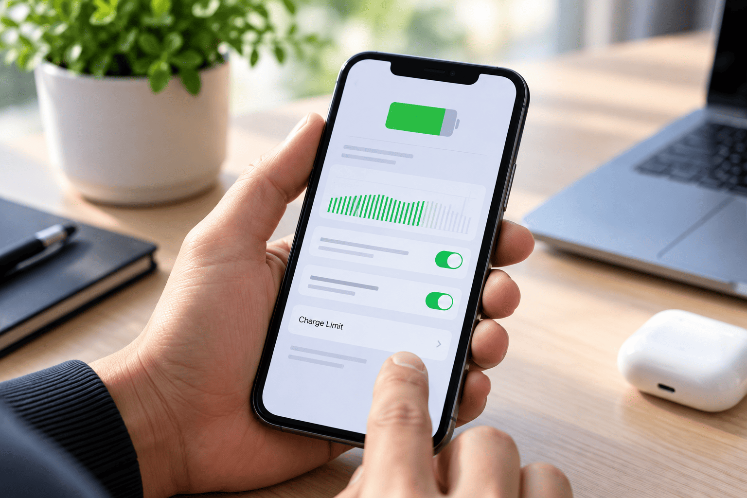 Phone Battery Maintenance AMT Electronics Checking smartphone battery settings with a focus on charging maintenance in Melbourne