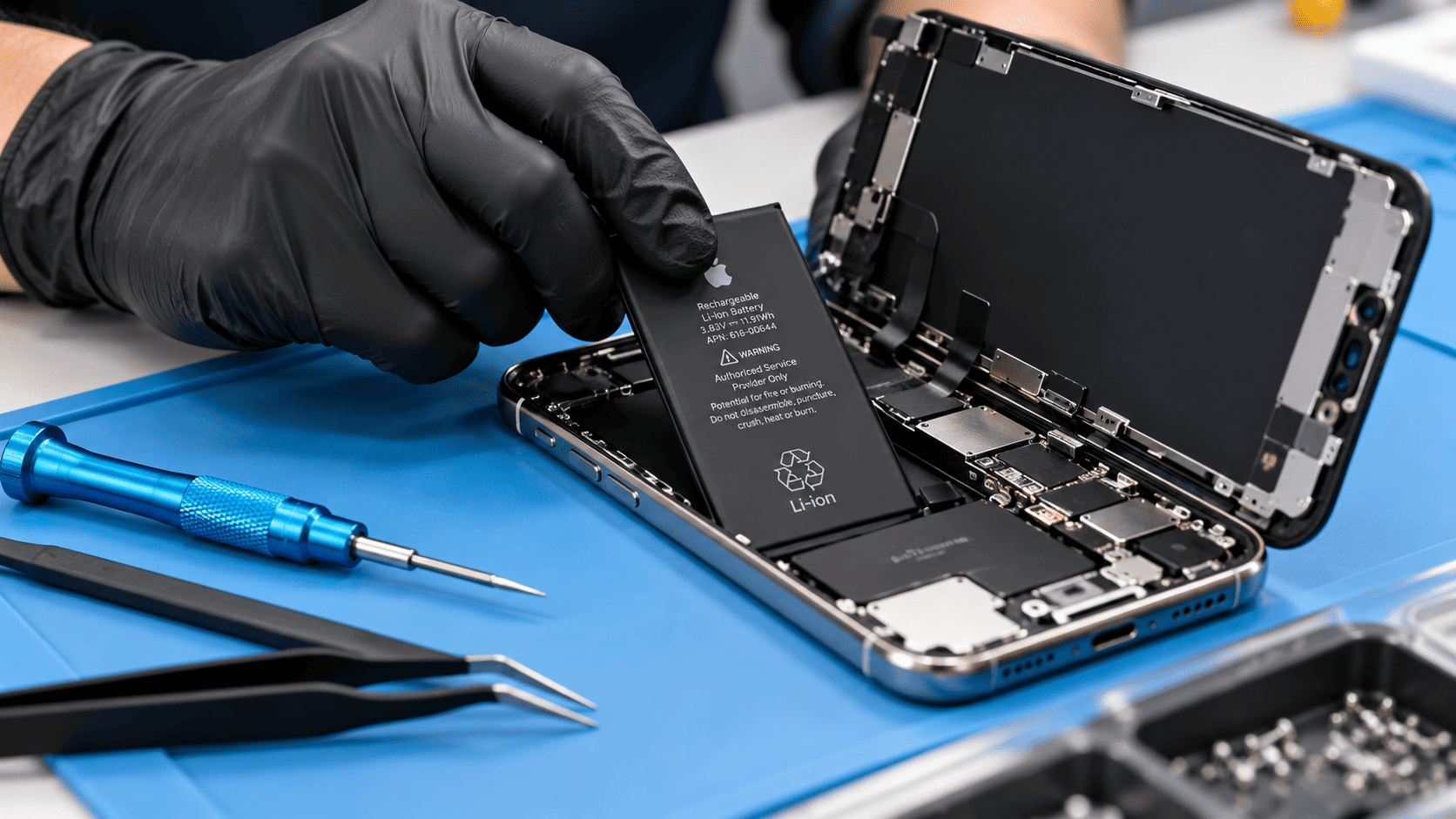 Technician removing an iPhone battery during a phone repair in Melbourne